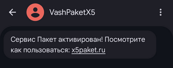 пример приветственной СМС-рассылки от сервиса подписки