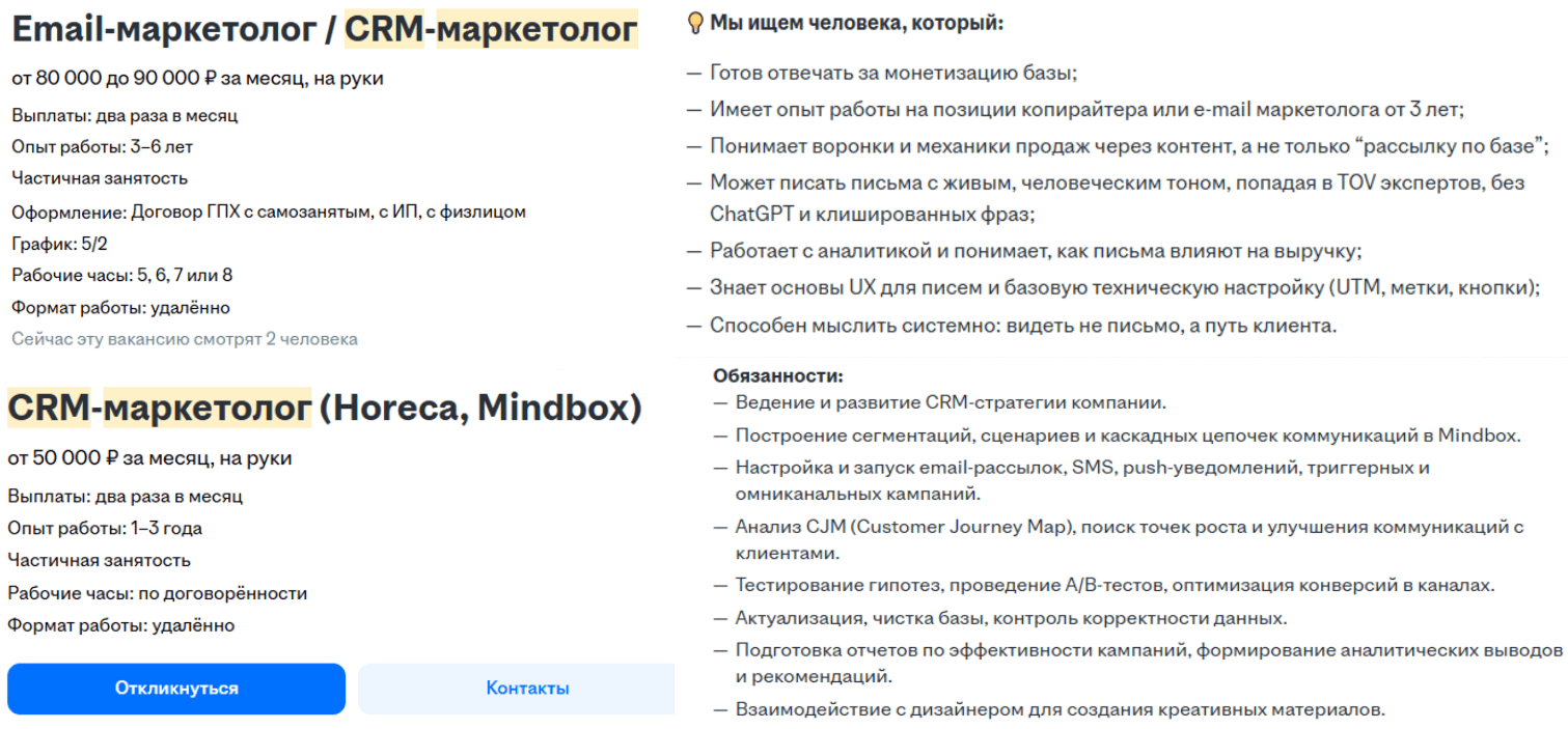 примеры вакансий crm-маркетологов