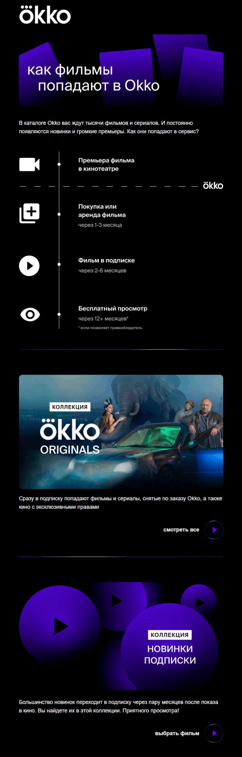 пример приветственной рассылки онлайн-кинотеатра Okko