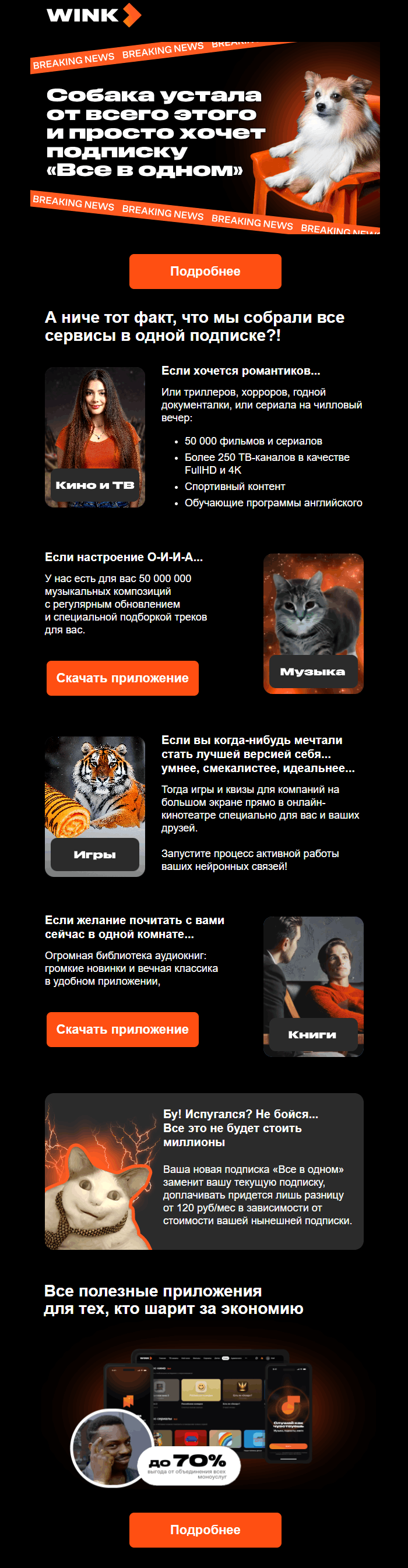пример контентной рассылки онлайн-кинотеатра Wink